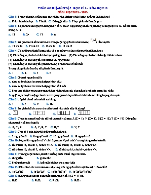 Trắc nghiệm ôn tập học kì 1 Hóa học Lớp 10 - Năm học 2022-2023